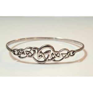 Vintage Sterling Silver Celtic Knot Front Hinged Bangle